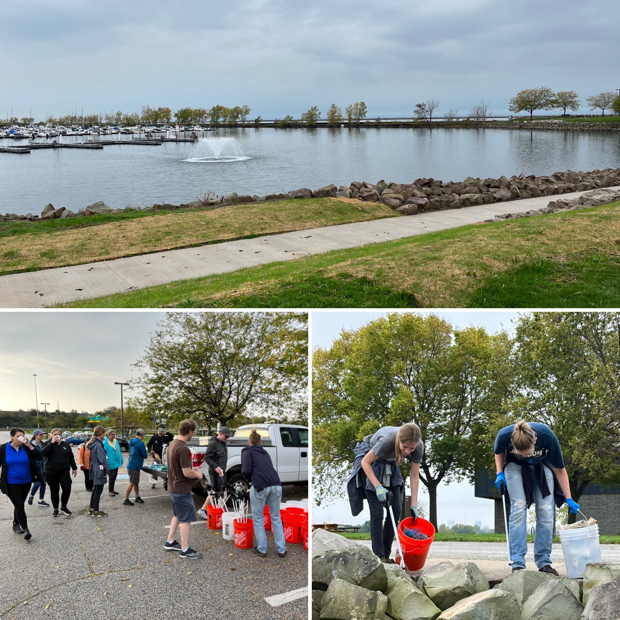 Newry staff at the E. 55th marina in Cleveland picking up litter