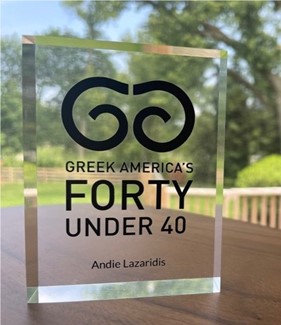 Andie Lazaridis award by the Greek America's 40 Under 40 - 2022 Newry review